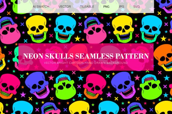 Download Neon Skull Halloween Seamless Pattern - Skull Collection