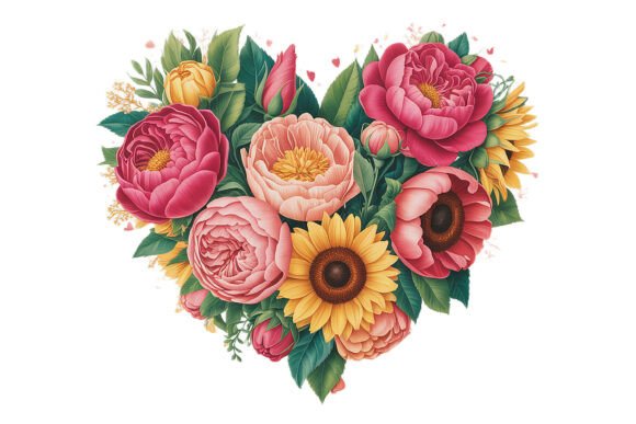 Download Heart Floral Bouquet with Sunflowers - Premium Resources